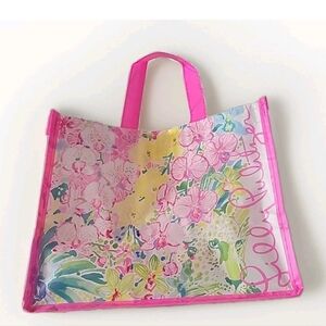 LILLY PULITZER Flower & Tiger Print Reusable Bag Shopping 11x9x6 Pink White NWOT